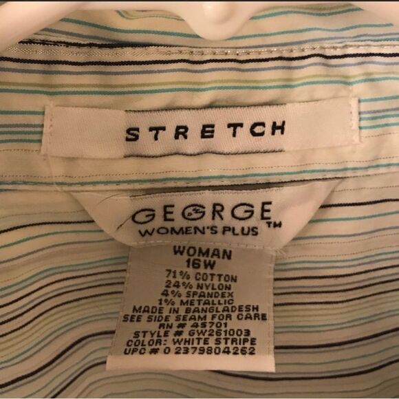 George Women’s Plus Casual Multicolor Striped Stretch Button Down Shirt - Picture 5 of 5